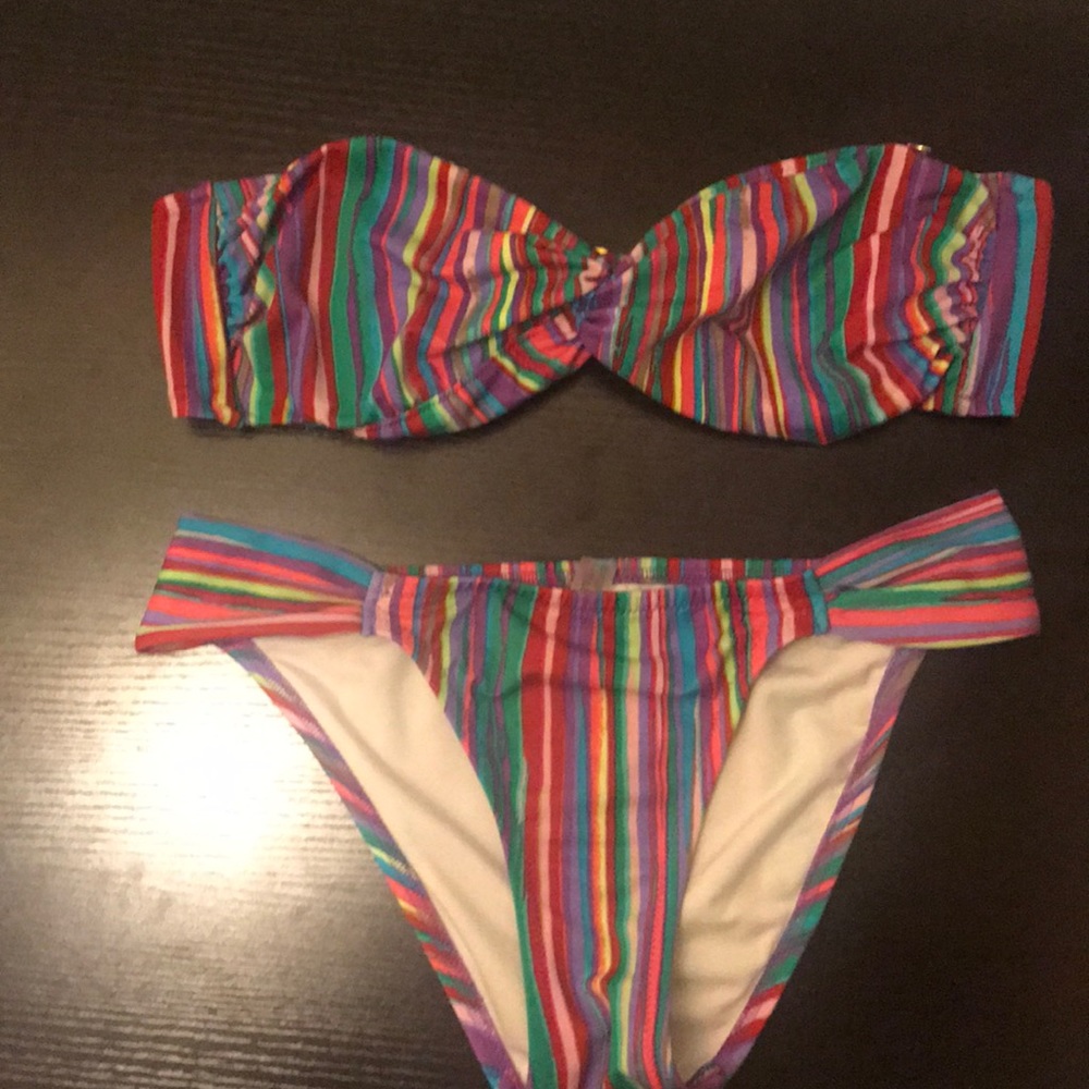 Striped bandeau bikini set